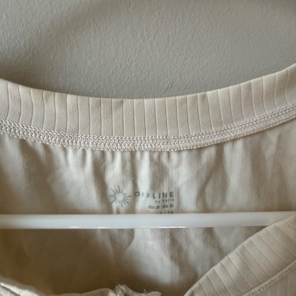 Cream Ribbed Collar Top aerie